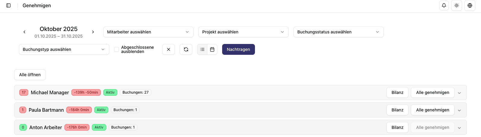 Freigaben in Zeitmatrose